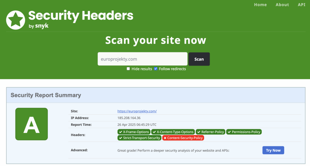 raport bezpieczeństwa Security Headers
