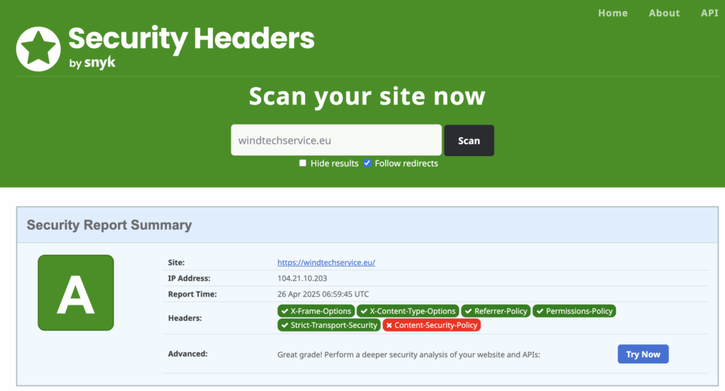raport bezpieczeństwa Security Headers