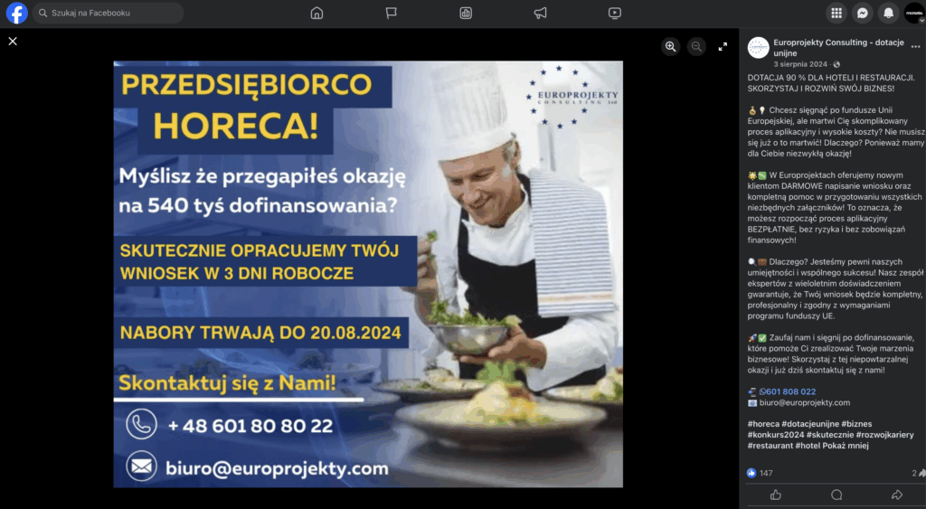 reklama stworzona dla europrojekty.com
