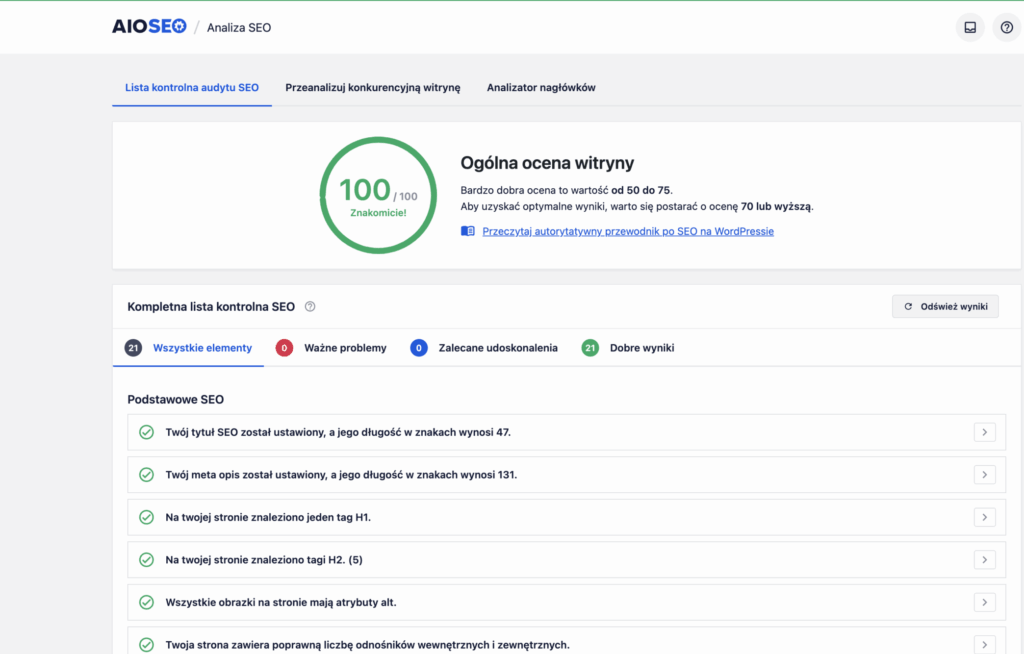 strona internetowa royalcleaning-byd.pl - wyniki testów AIOS