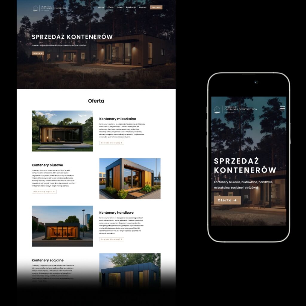 strona internetowa sprzedazkontenerow.com - wykonana przez mcreate.pl